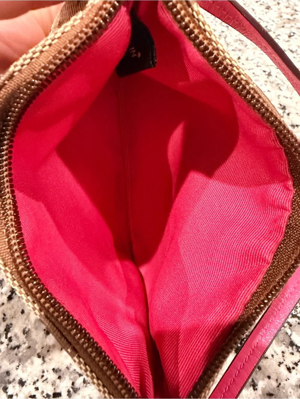 Coach Signature Canvas Wristlet in Brown and Hot Pink